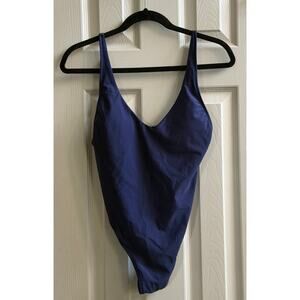 RELLECIGA High Cut Low Back One Piece Thong Swimsuit Women Large Blue Sexy